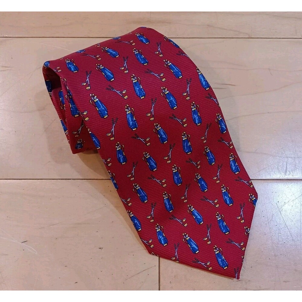 Lauren Ralph Lauren Red Golf Theme 100% Silk Men's Necktie Italy 60" x4" Sports